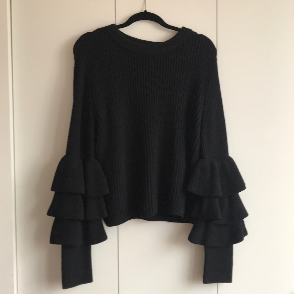 Club Monaco Merino Wool Ruffle Sleeve Sweater